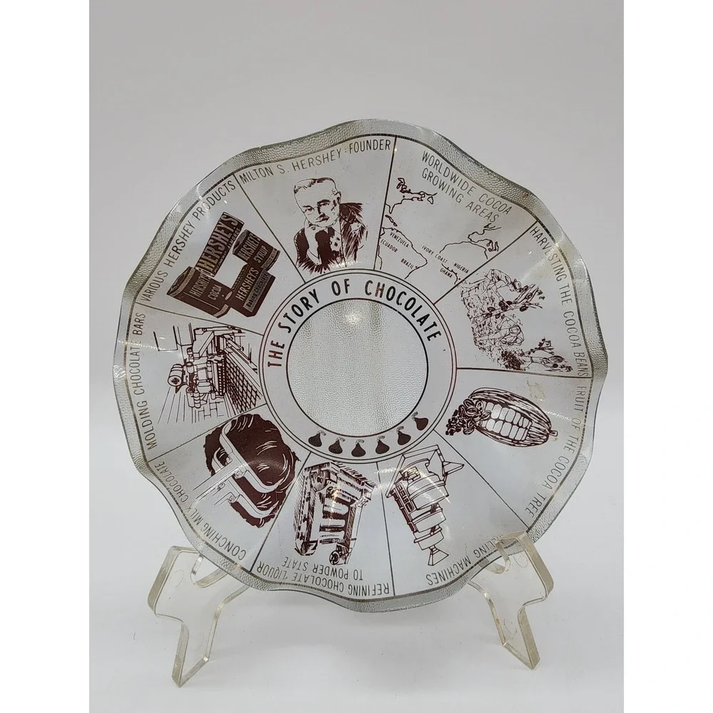 Vintage Hersheys Story of Chocolate Glass Plate Ruffled Edge 7.5in